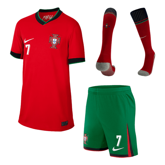 Kid's Portugal #7 RONALDO Home Jerseys Euro 2024(Short+shorts+socks) Go Game Wear