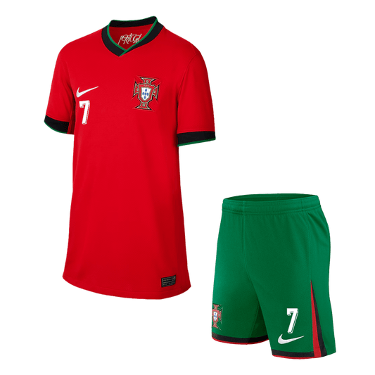 Kid's Portugal RONALDO #7 Home Jerseys Kit(Jersey+Shorts) Euro 2024 Go Game Wear